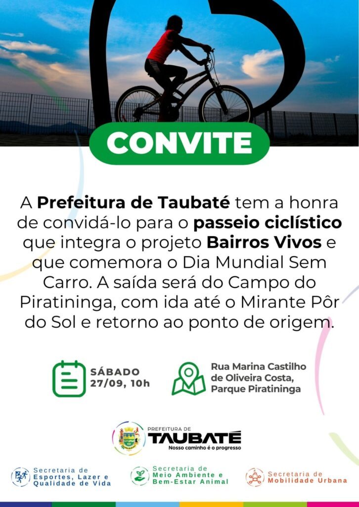 Projeto Bairros Vivos realiza passeio de bicicleta e atividades para a comunidade neste sábado em Taubaté